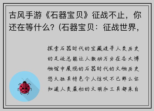 古风手游《石器宝贝》征战不止，你还在等什么？(石器宝贝：征战世界，披荆斩棘！)